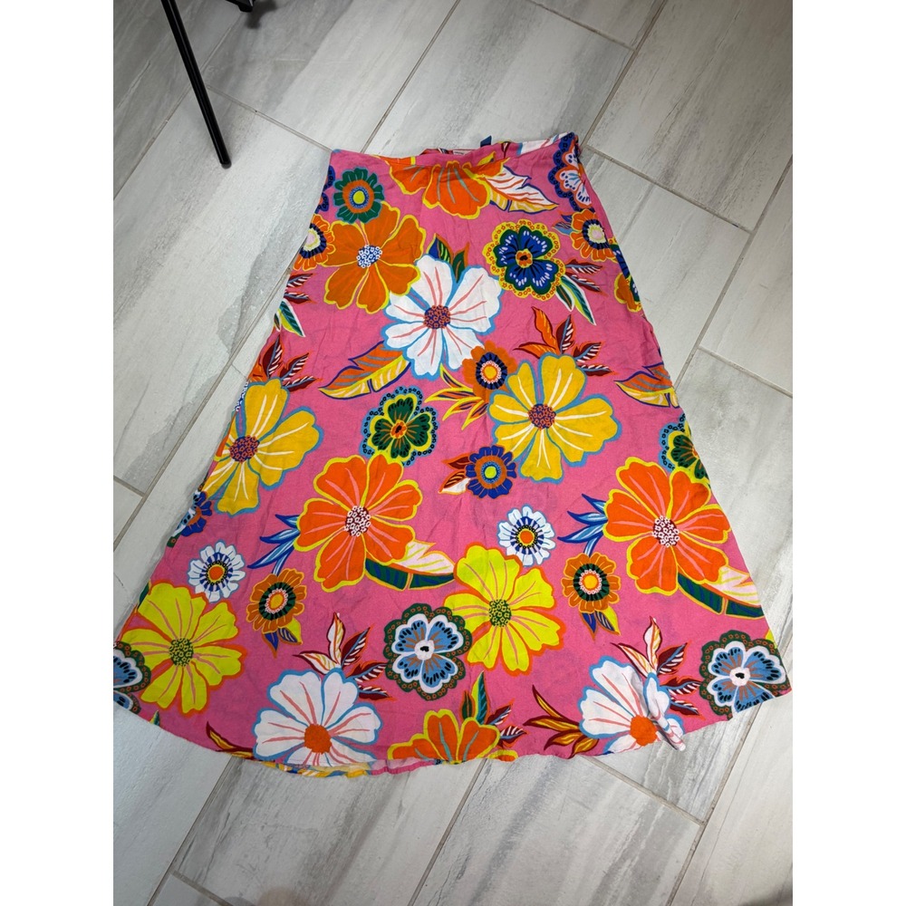 Farm Rio for Anthropologie Pink Floral Maxi Skirt Size Large Bold Botanical
